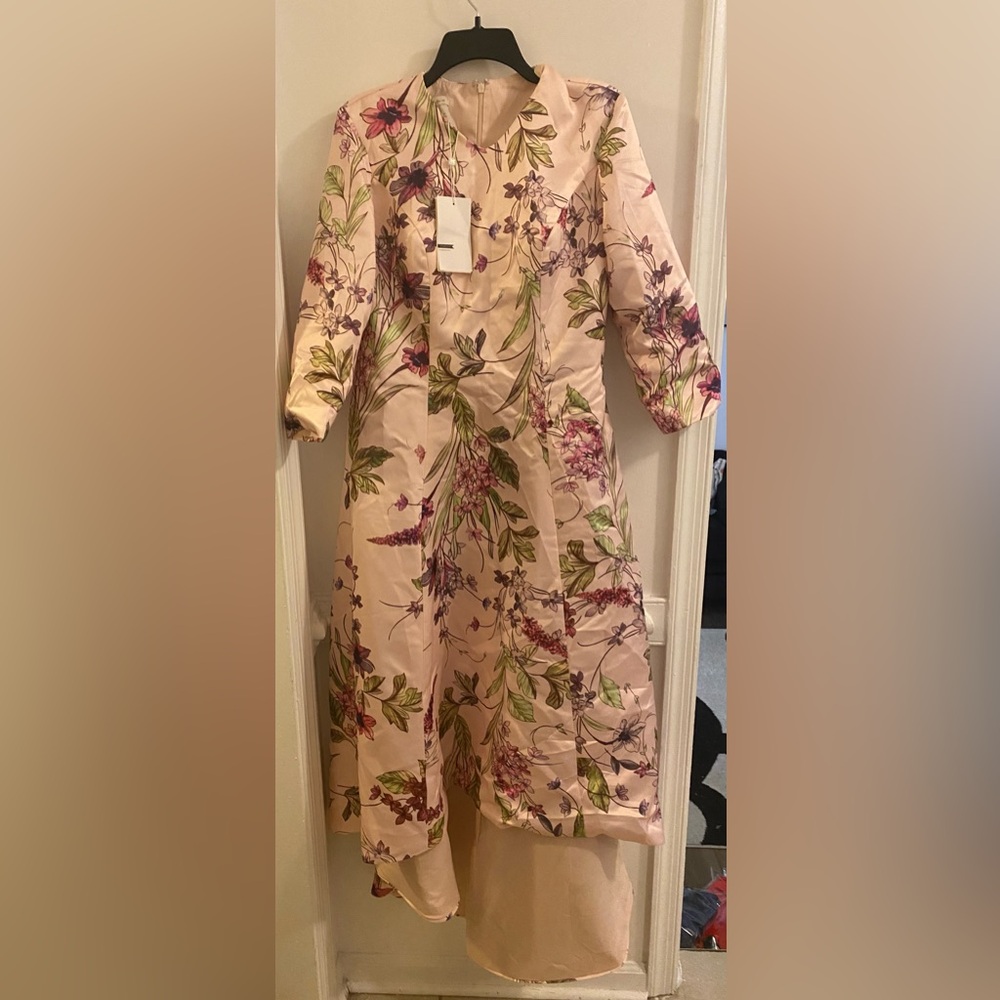 TS Couture Blush Pink Floral Collared Midi Dress for Weddings